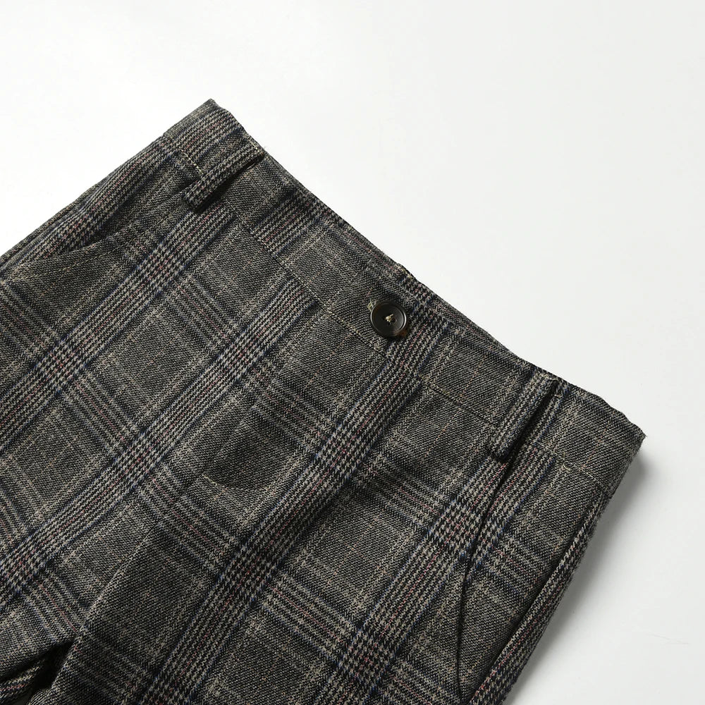 Boys Grey Plaid Pants - Cotton Casual Long Trousers (7-14 Years)