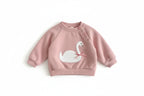Autumn Toddler Baby Girls Outfit Swan Embroidery Long Sleeve Sweatshirt Ditsy Floral Elastic Waist Pants Spring Clothes