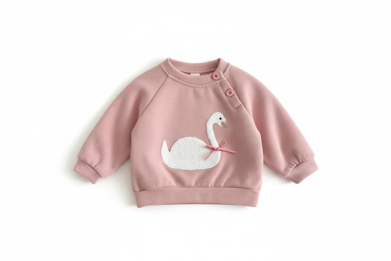 Autumn Toddler Baby Girls Outfit Swan Embroidery Long Sleeve Sweatshirt Ditsy Floral Elastic Waist Pants Spring Clothes
