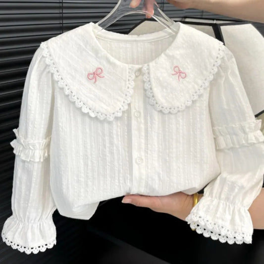 Baby Girl Cotton Embroidered Blouse – Long Sleeve Spring/Summer Top