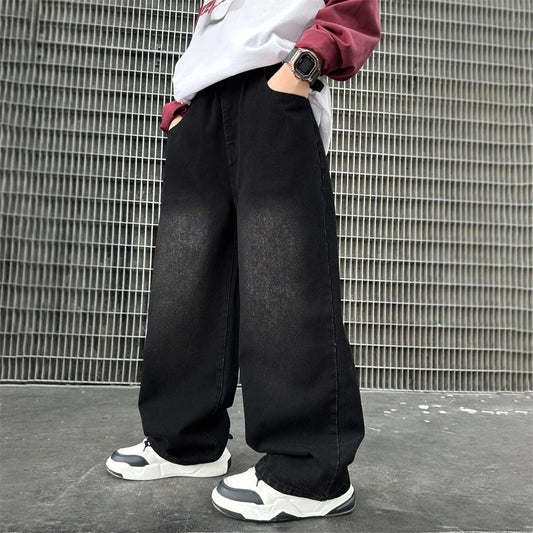 New Fashion Kids Black Jeans with Drawing for Boys Girls