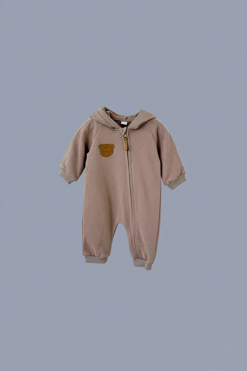 Baby Hooded Zipper Jumpsuit - Solid Color Autumn Bodysuit