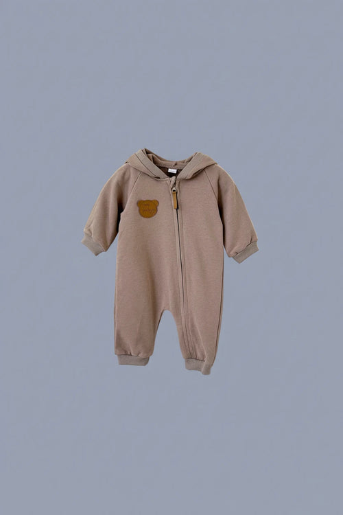 Baby Hooded Zipper Jumpsuit - Solid Color Autumn Bodysuit