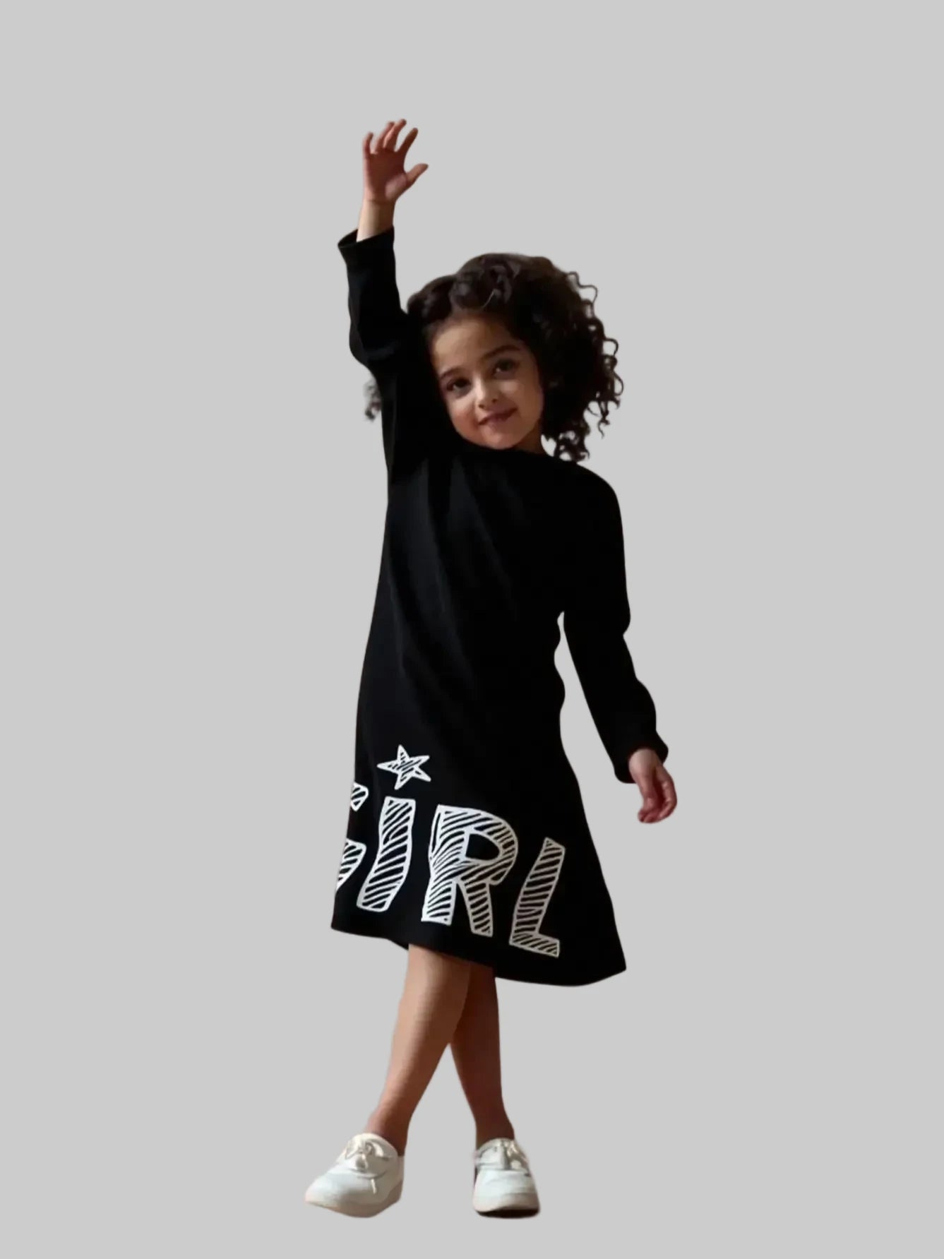 Knitted Letter Print Long Sleeve Slim Fit Dress - Kidnor