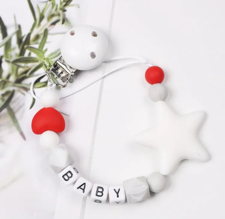 Personalized Name Baby Handmade Pacifier Clips Silicone Safe Teething Chain Infant Pentagonal Star Gum Nipple Dummy Holder Clip