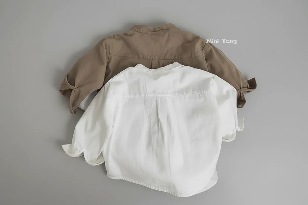 Boys Cotton Shirt Jacket - White Spring  Outwear for Kids