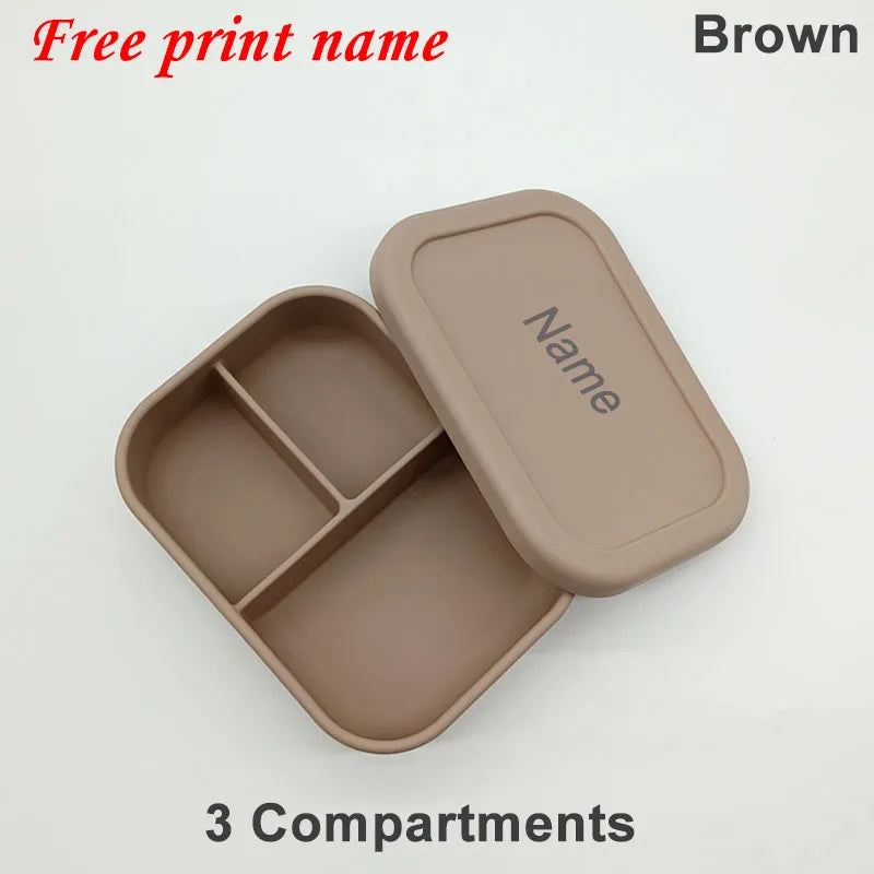 Personalized Name Lunch Box 3 Compartment Silicone Bento Box Portable Leak Proof Microwave Oven Lunch Box Picnic Food Container