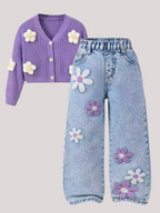 Girls Floral Denim Jeans Elastic Waist - Kidnor