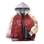 Boys' Hooded Baseball Jacket - Thick Cotton Winter Coat with Letter Print