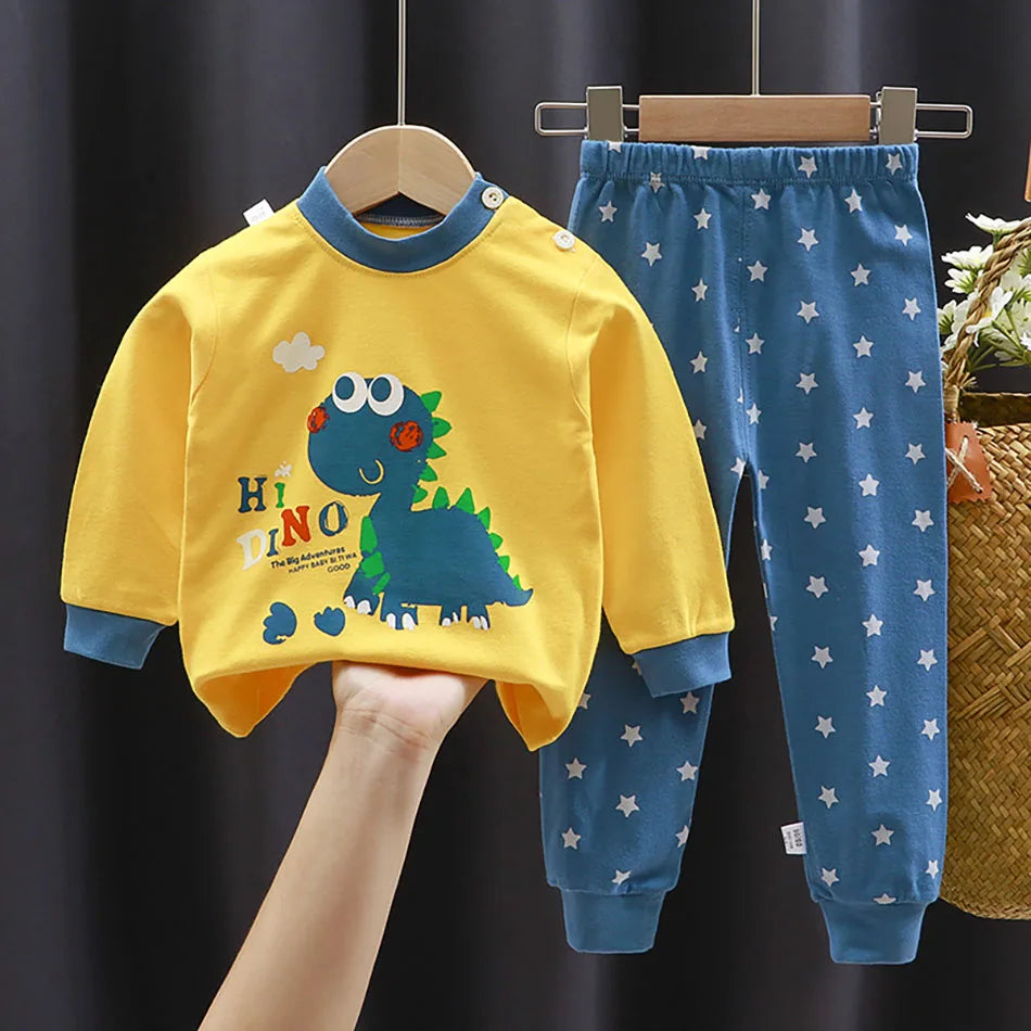 Kids Cartoon Dinosaur Pajamas Set – Soft & Comfortable