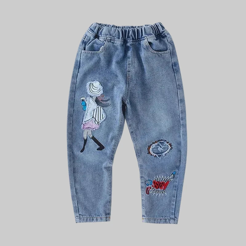 Cartoon Print Jeans - Wide-Leg Style 3-12Y - Kidnor