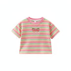 Girls Striped Cotton Short Sleeve Tee - Kidnor