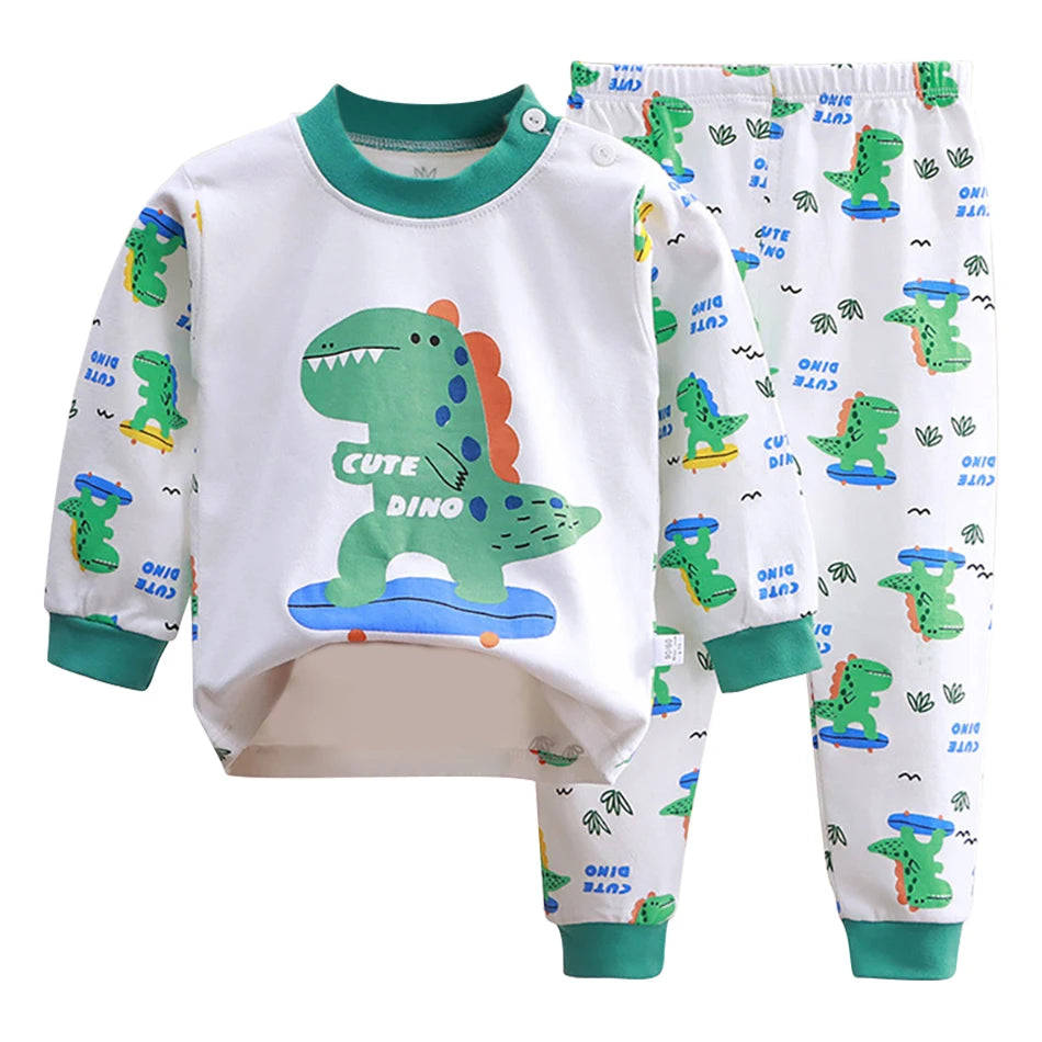 Kids Dino & Bear Cartoon Pajamas Set