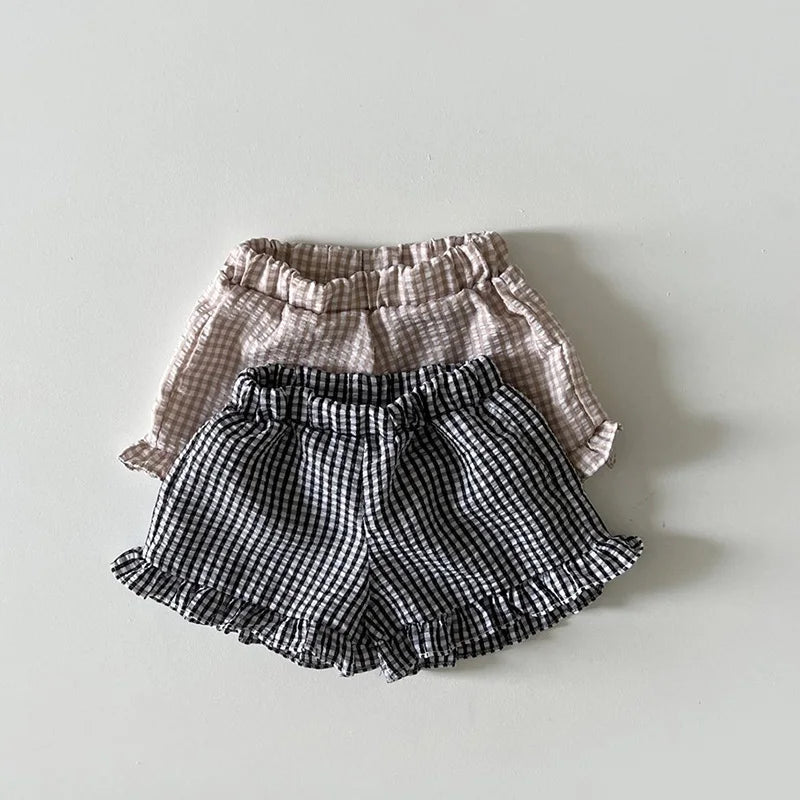 Summer Baby Lattice Clothing Set ,Tee and Shorts 2Pcs Girls Outwear Suits