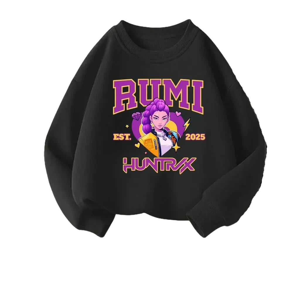 Girls' K-Pop Cartoon Sweatshirt - Long Sleeve Pullover Ages 0-10