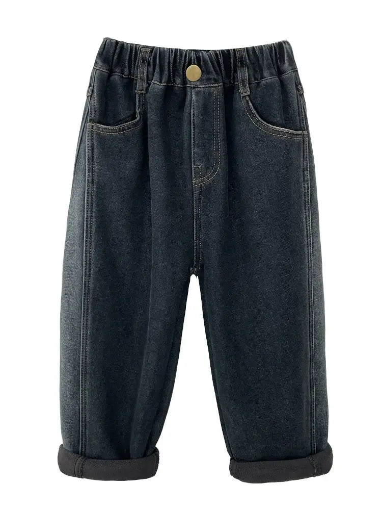 2-12Y Childrens Denim Pants Fleece Thickened - Kidnor