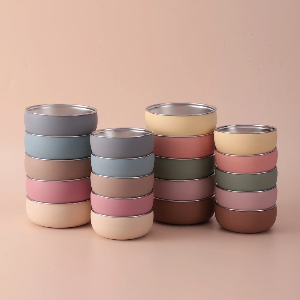 Color Kids 2PCS Stainless Steel Bowl Tableware Set For Baby Feeding Detachable Silicone Food Dish Plate BPA Free Kids Dinnerware