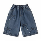 Kids' Bow Wide Leg Jeans - Korean Style Loose Casual Pants