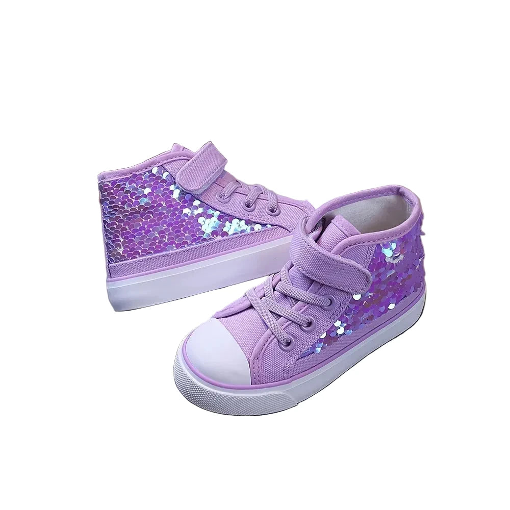 Girls Purple Holographic Princess Canvas Shoes - Adjustable Strap (3-12Y)