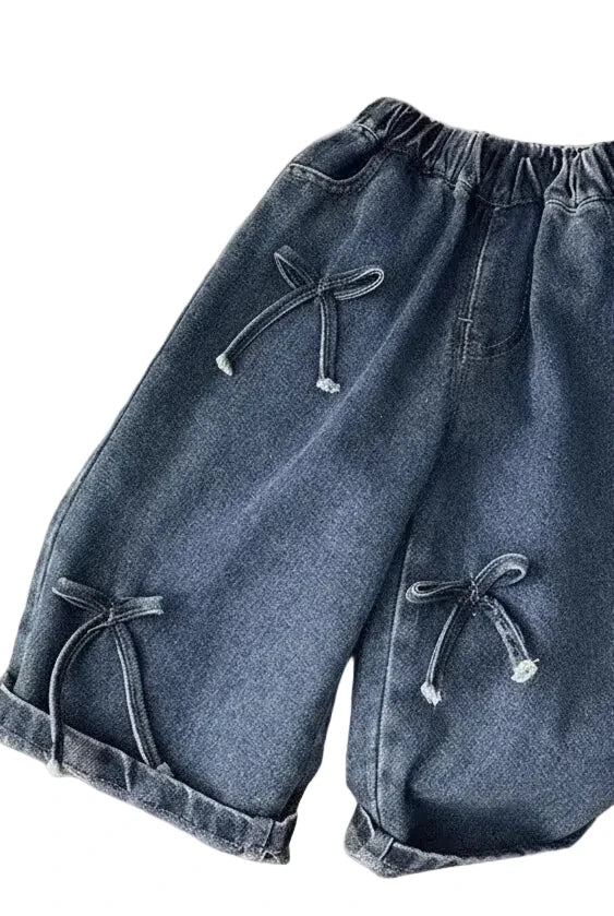 Kids' Bow Wide Leg Jeans - Korean Style Loose Casual Pants
