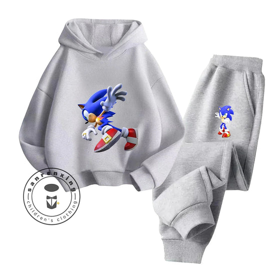 Sonic 2D Cartoon Hoodie & Pants Set – Kids & Teens Casual