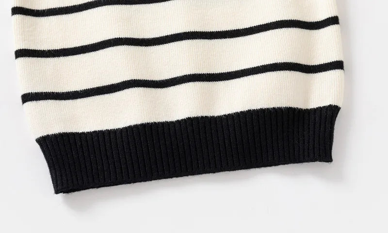 Striped Embroidery Bear Sweater Button Pullover - Kidnor