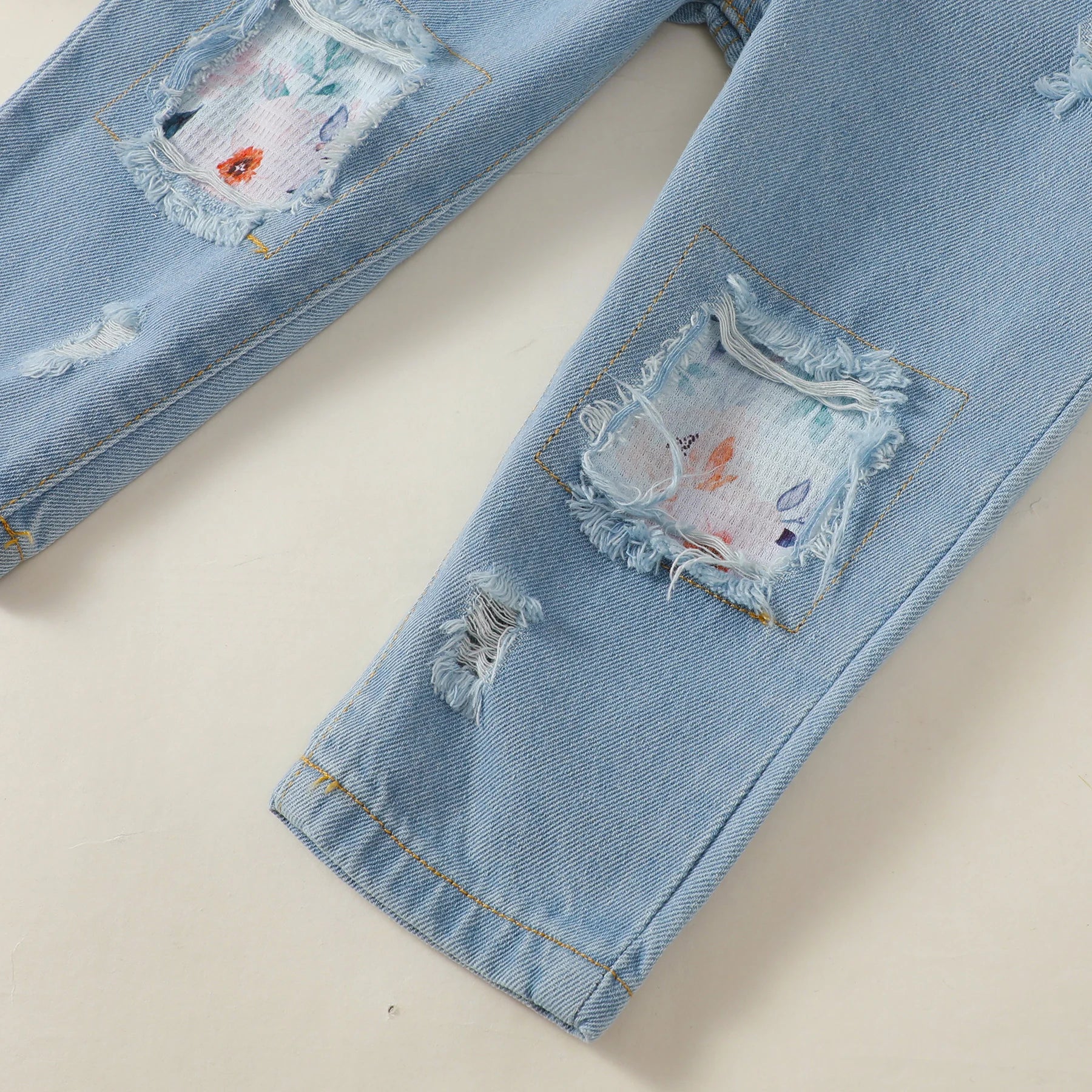 Flower Ruffle Top and Denim Pants Set - Kidnor