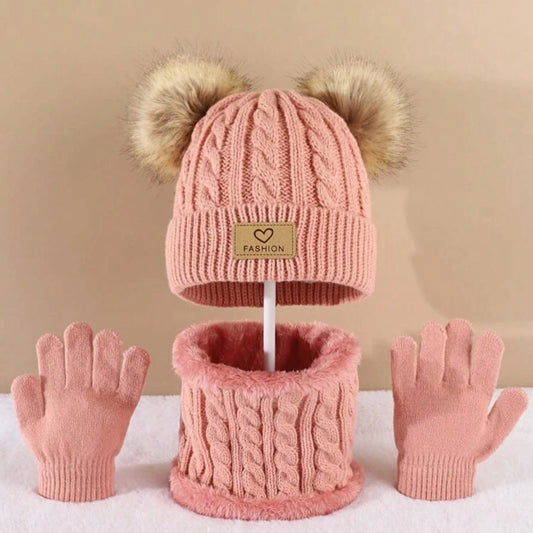 3-Piece Kids Autumn/Winter Hat & Neck Warmer Set