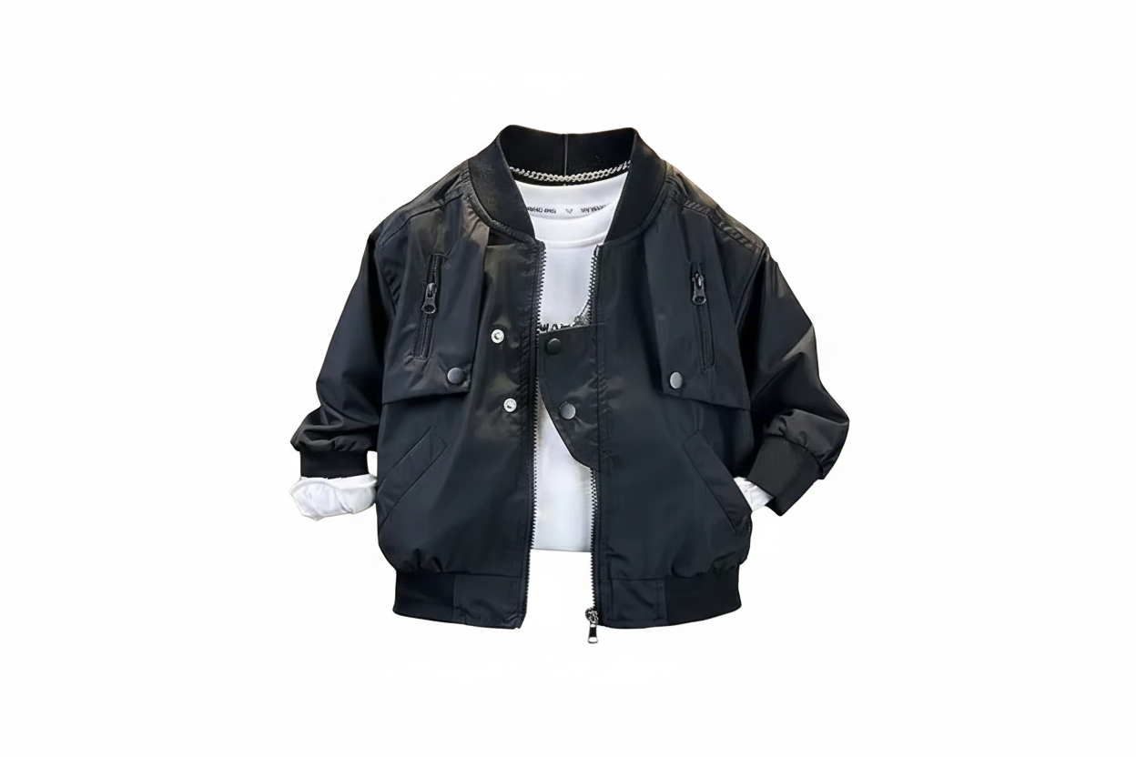 Solid Color Baseball Zipper Jacket - Kidnor