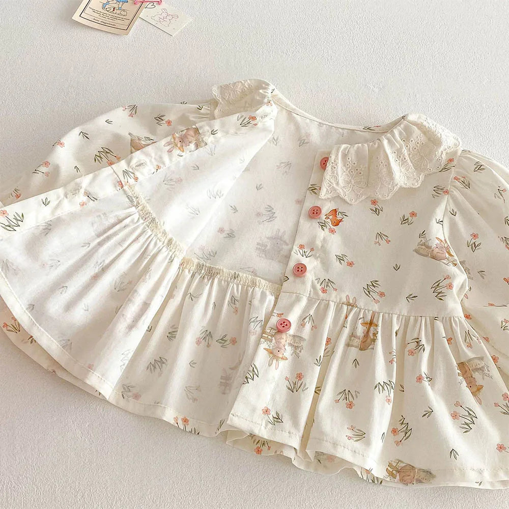 Girls’ Floral Cotton Blouse – Long Sleeve Spring Top