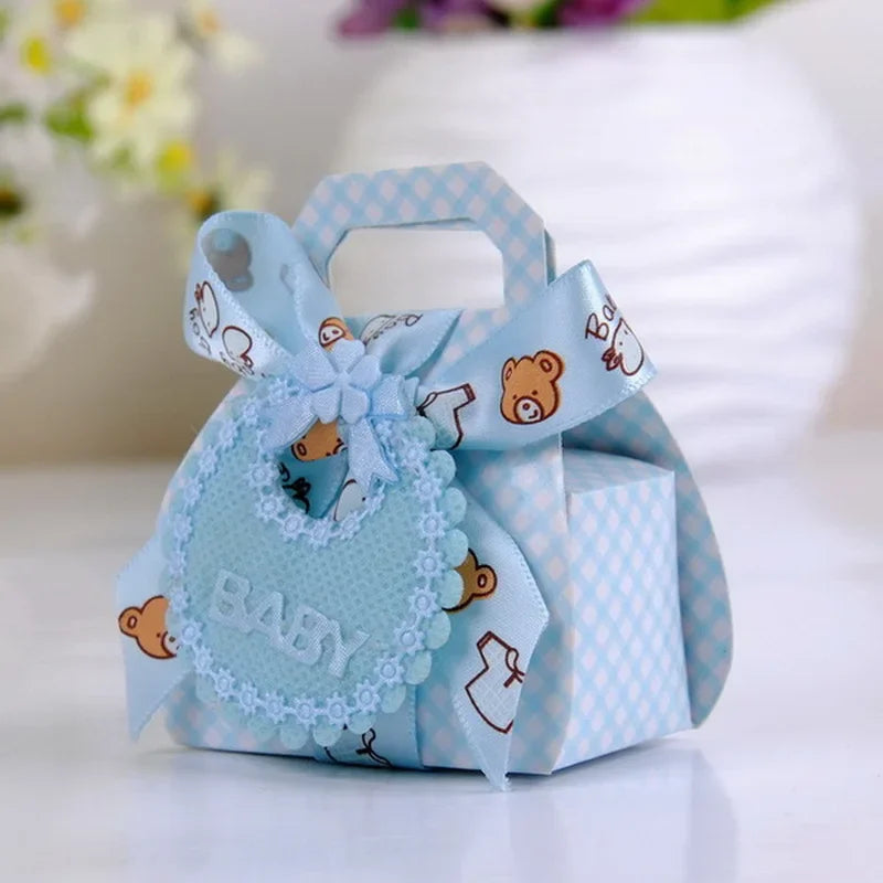 50Pcs Baby Celebration Candy Box DIY Baby Shower Party Gift Box Beautifully With Bib Tag And Ribbon Gift Packaging Box