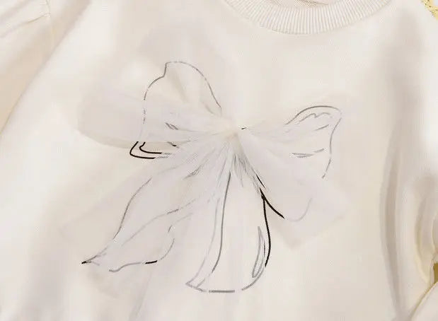 Girls' Bow-Knot Pullover Sweatshirt - Long Sleeve Spring Top Ages 3-6