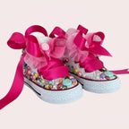Girls' Rainbow Candy Bling Sneakers - Handmade Pearl Party Shoes