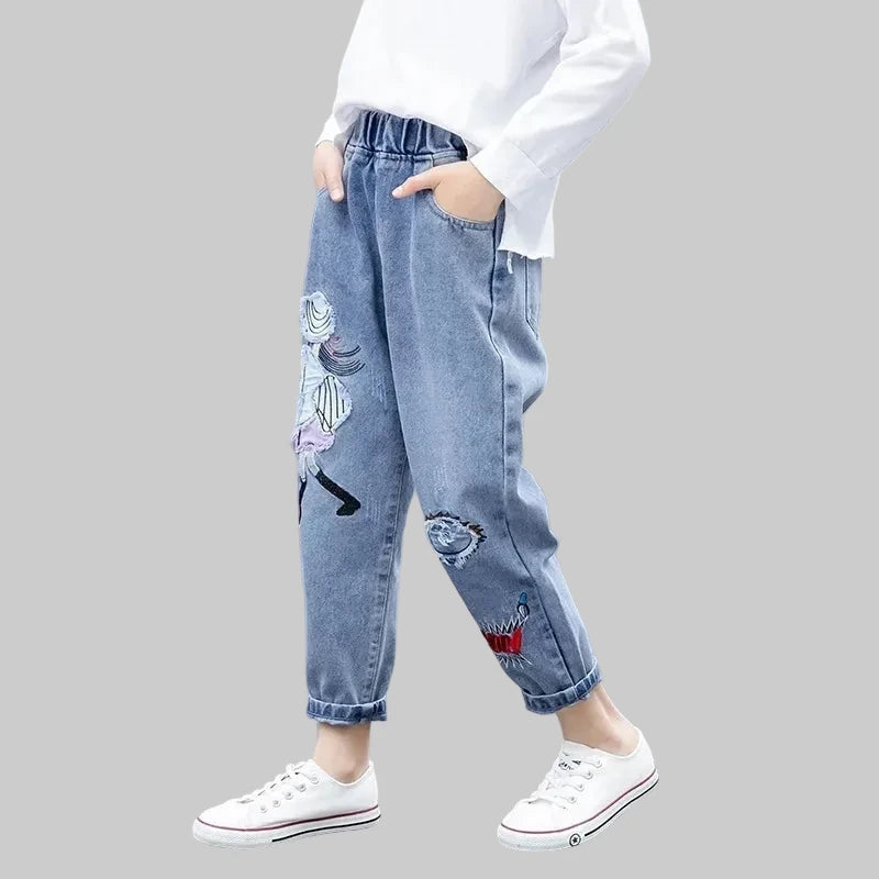 Cartoon Print Jeans - Wide-Leg Style 3-12Y - Kidnor