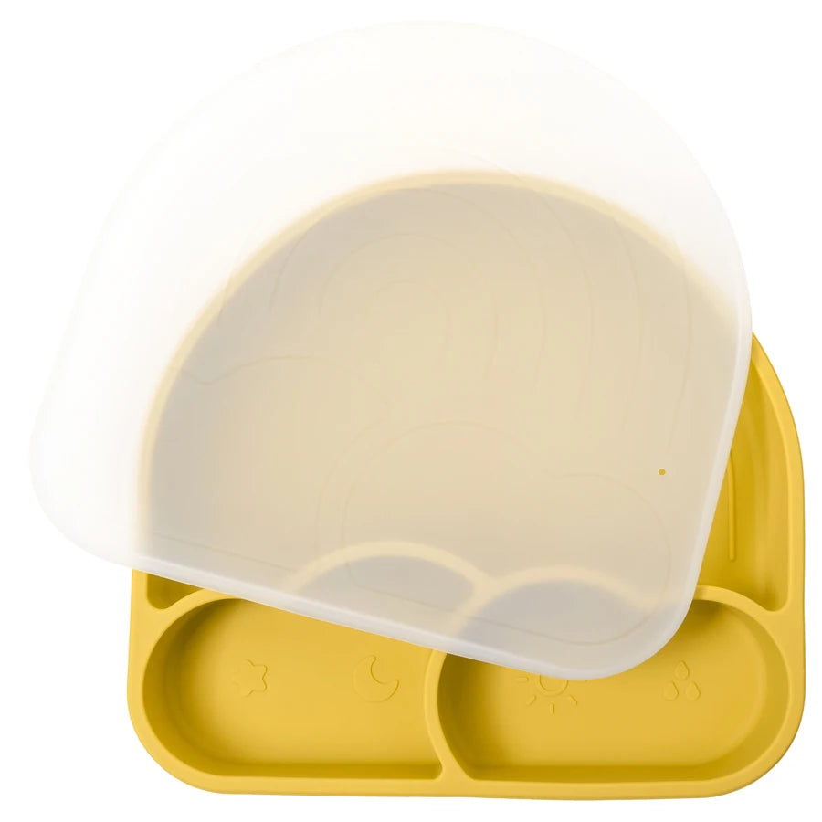 New Design Baby Safe Silicone Dining Plate With Lid Solid Cute Cartoon Children Dishes Suction Toddle Training Tableware