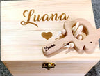 Personalized Baby Gift Box, Wooden Rattle Newborn Gift, Custom Wood Keepsake Box, Baby Teething Gift New Mom Gift Pacifier