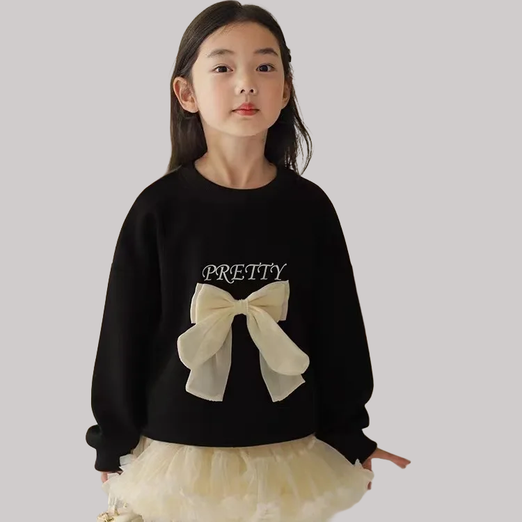 Girls' Bow Long Sleeve Round Neck T-Shirt - Kidnor