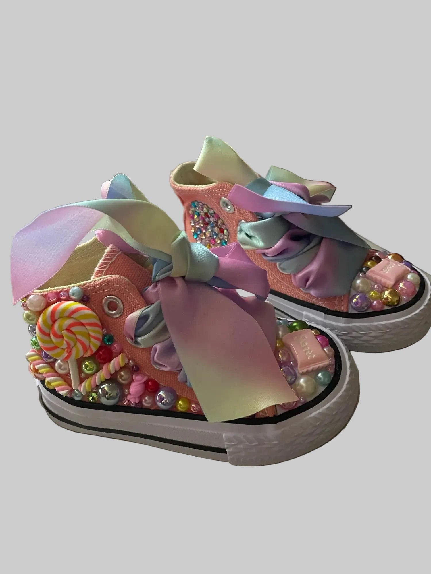 Girls' Rainbow Candy Bling Sneakers - Handmade Pearl Party Shoes