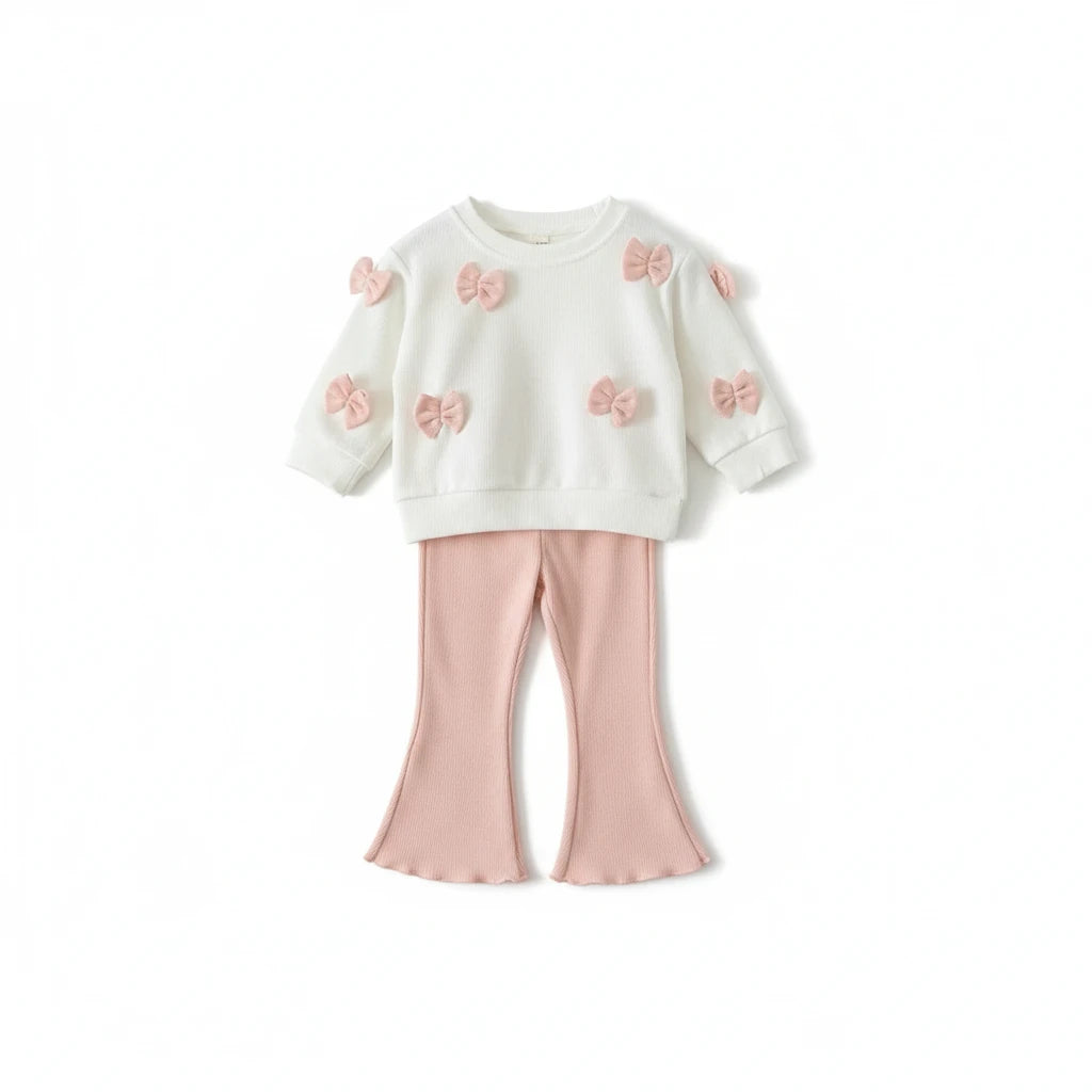 Baby Girl Bowknot Outfit Set - 2-Piece Top & Pants Ages 1-3