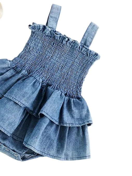 Baby Girl Romper Dress - Sleeveless Ruffle Bodysuit Ages 0-18M