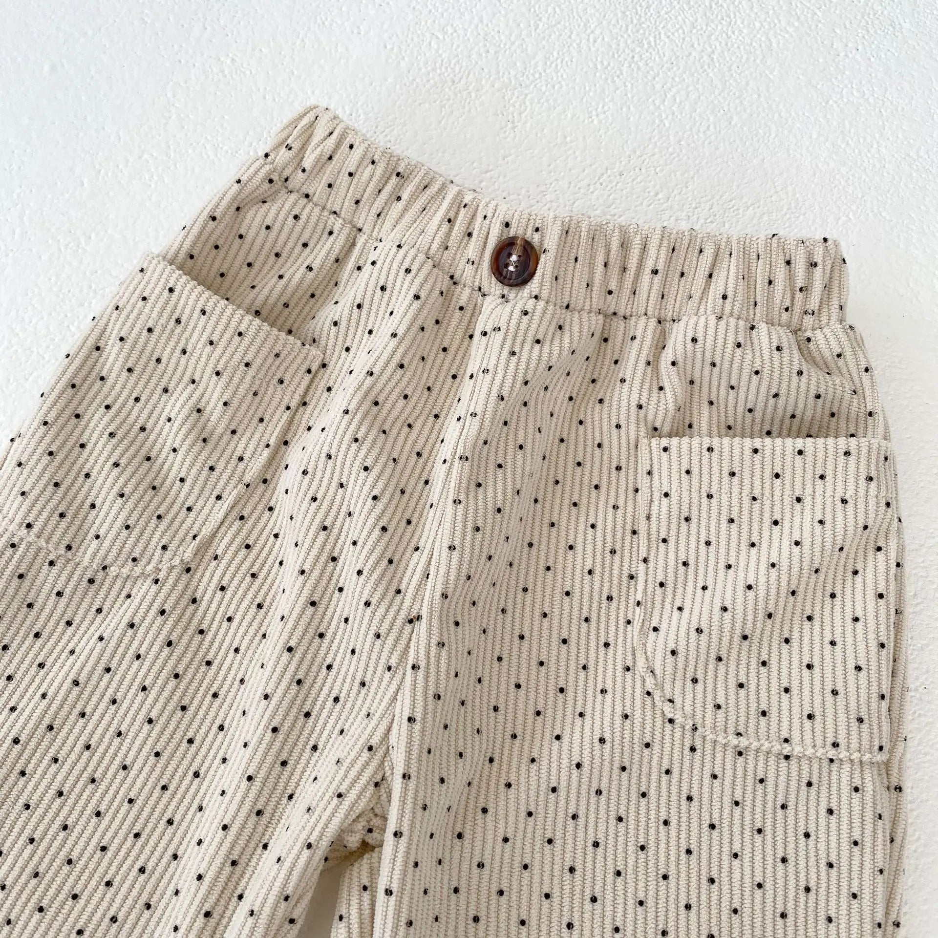 Kids Dot Print Corduroy Pants - Loose Fit Casual Trousers