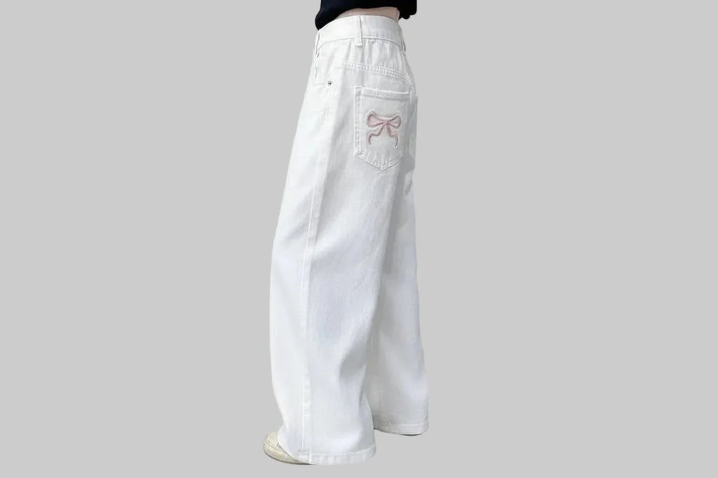 Girls White Bow Denim Jeans - Kidnor