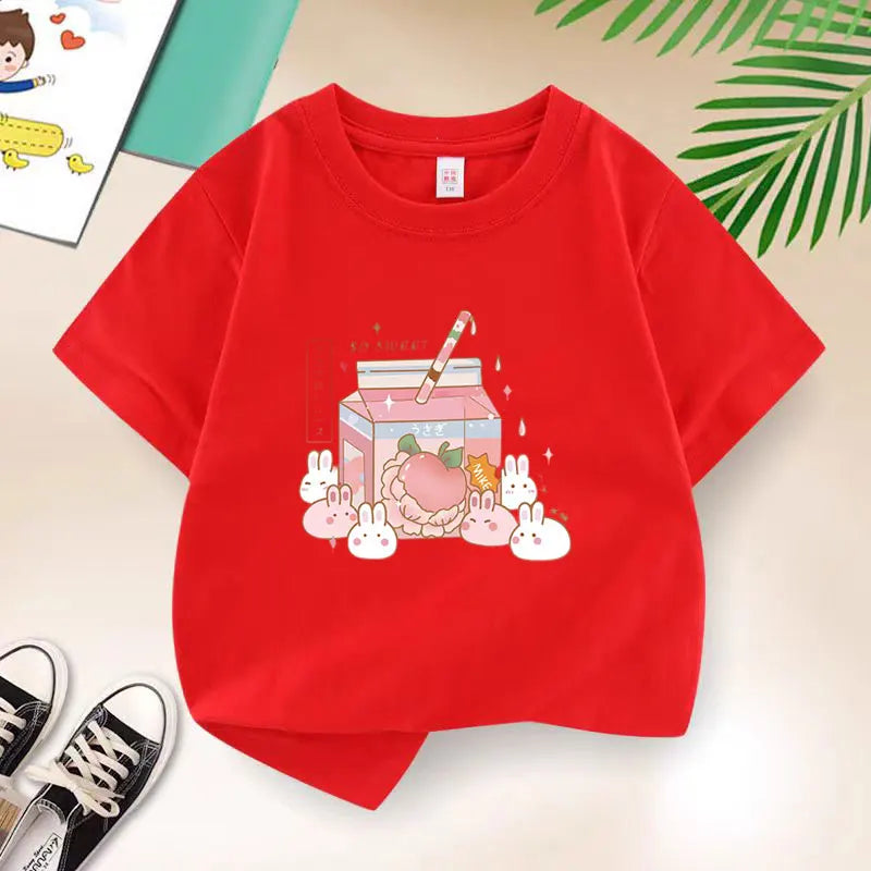 Girls Sweet Rabbit T-Shirt - Pink Cartoon Print - Kidnor