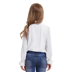 Girls' Korean Style Ruffle Collar Shirt - White Long Sleeve Top