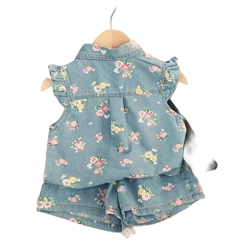 Floral Denim Top and Shorts Set - Kidnor