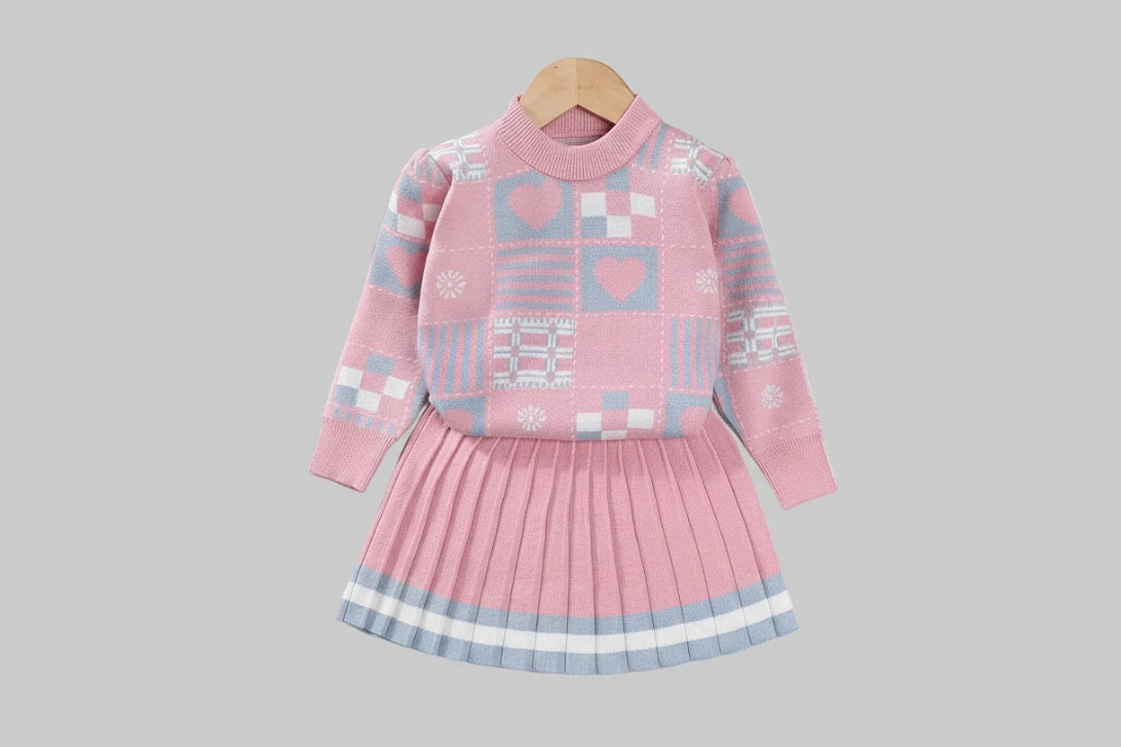 Girls Knit Top and Pleated Skirt Set - Kidnor