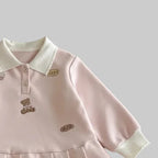 Cute Bear Long Sleeved Pleated Dress - Kidnor