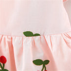 Girls Cherry Embroidered Dress - Flutter Sleeve Summer Dress