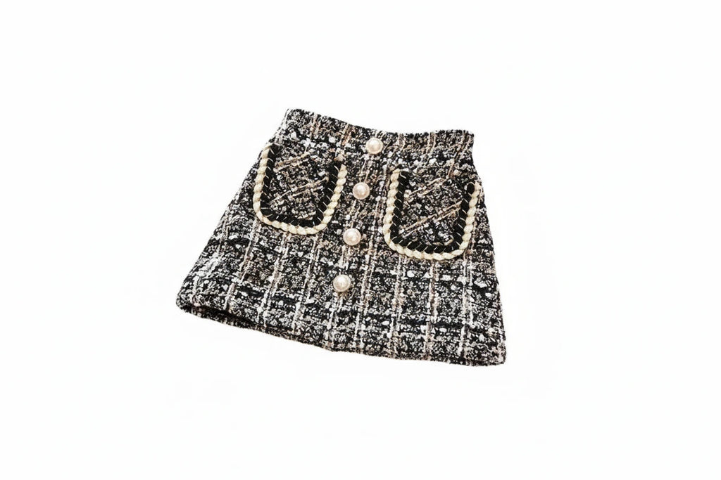 Plaid Knit Skirt - Wool Blend A-Line Plush Lining - Kidnor
