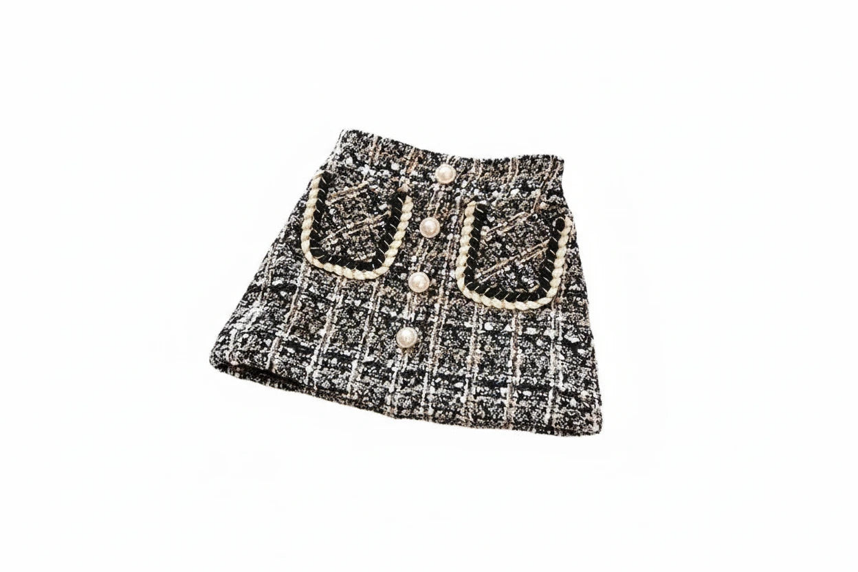 Plaid Knit Skirt - Wool Blend A-Line Plush Lining - Kidnor